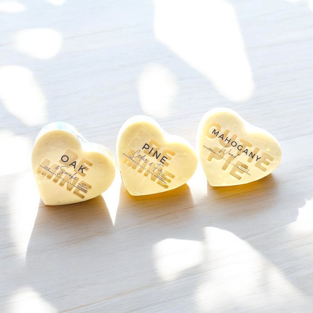 Organic -Scented Heart Soaps Set - Oak Pine Mahogany‎ Collection Luxury Bath